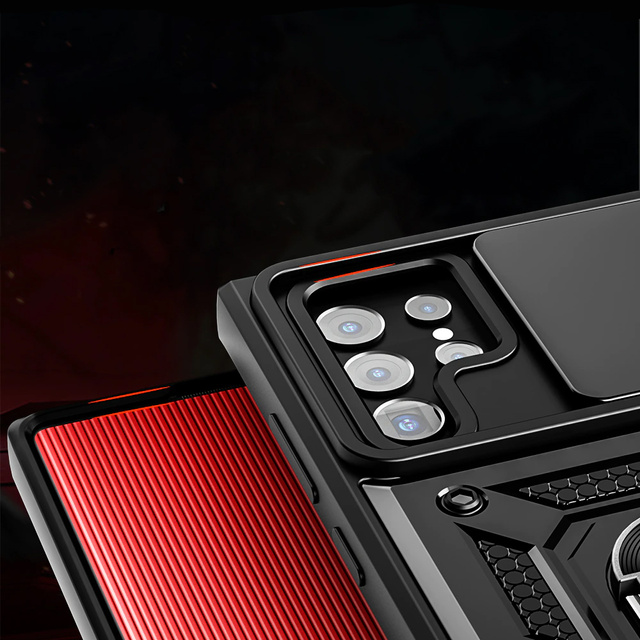 Alogy Etui na telefon obudowa z osłoną aparatu Camshield Stand Ring do Samsung Galaxy S22 Ultra Czarne