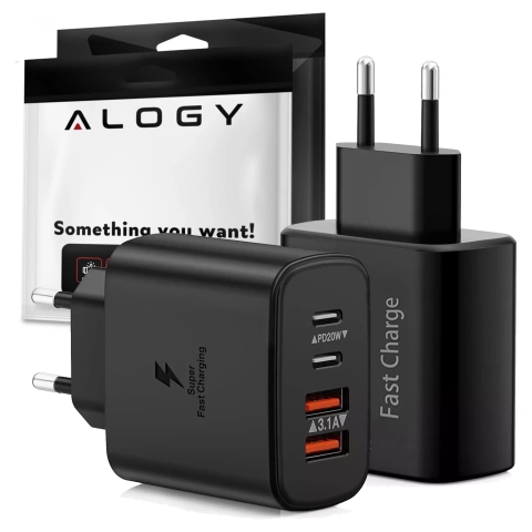 Ładowarka sieciowa 40W 2x USB 2x USB-C Alogy Super Fast Charger Szybkie ładowanie PowerDelivery PD Czarna