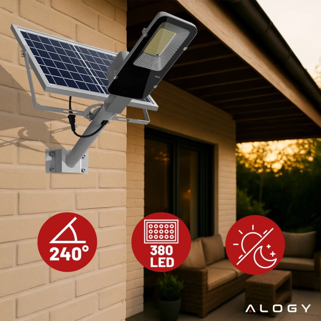 Lampa solarna Uliczna LED wodoodporna IP65 ścienna Alogy SolarBright 6000mAh do domu elewacyjna światło
