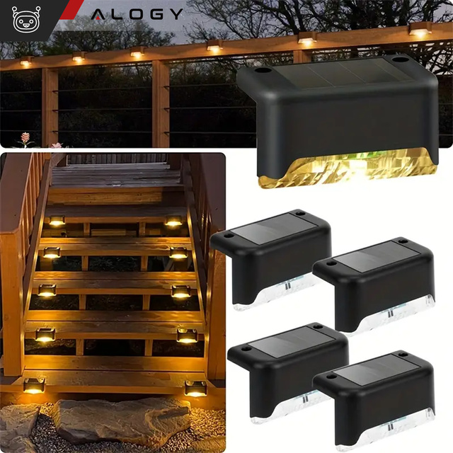 4x Lampa solarna ogrodowa LED na taras balkon schody balustradę z czujnikiem zmierzchu akumulator AAA zestaw 4 lampek