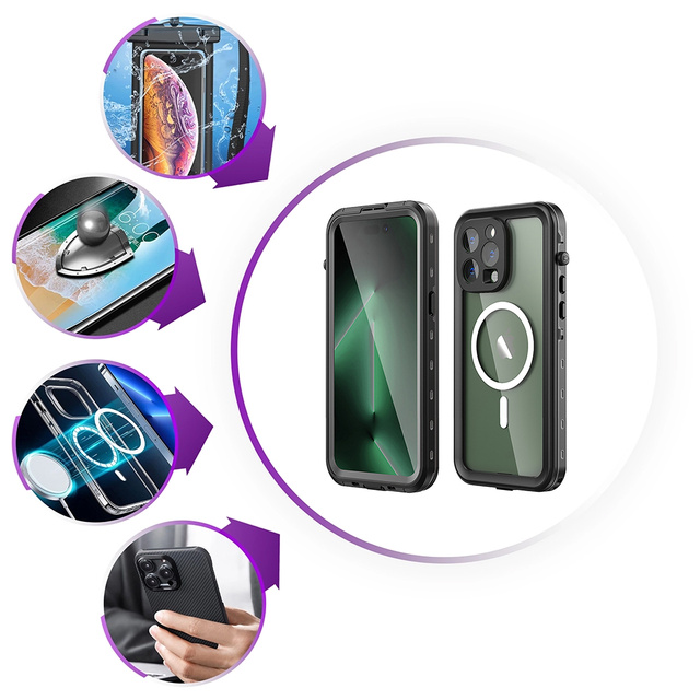 Pancerne Etui Alogy Wodoodporne IP68 Case z przezroczystym tyłem obudowa 360 do MagSafe do Apple iPhone 14 Pro
