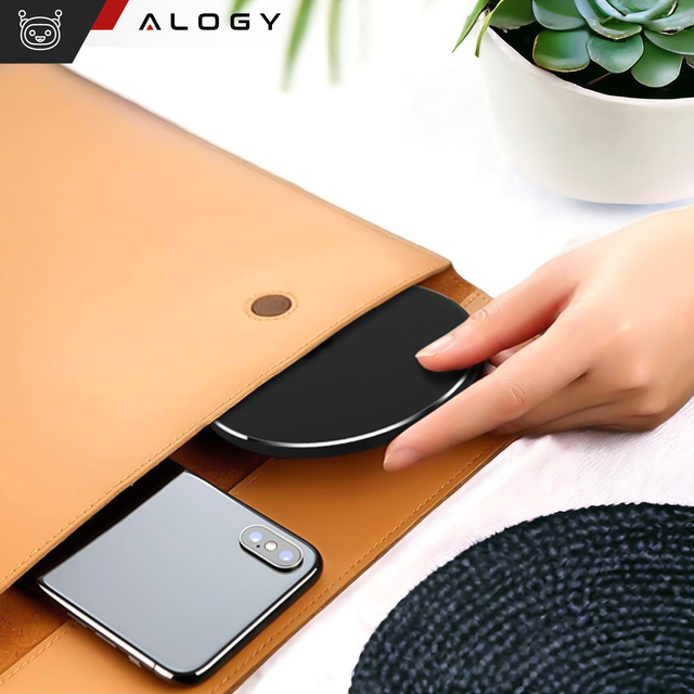 Alogy Ładowarka indukcyjna QI bezprzewodowa 20W szybka LED okrągła  + kabel USB-CCzarna