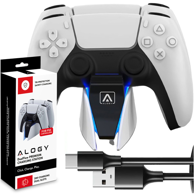 Alogy Podwójna stacja dokująca ładująca do kontrolera Pada do PlayStation 5 PS5 do 2 Padów Biała