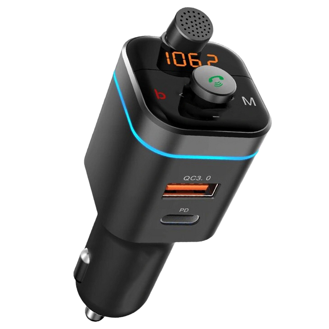 Alogy Ładowarka samochodowa Transmiter FM Bluetooth 5.0 Karta pamięci USB QC 3.0 USB-C PD 18W