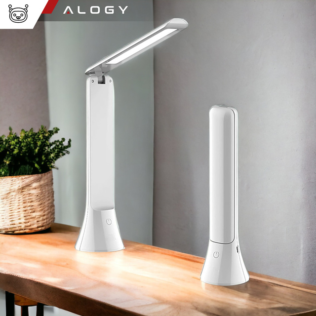 Alogy Lampka LED nocna biurkowa 2w1 Lampa i Latarka 3 tryby Bezprzewodowa Regulacja światła Biała