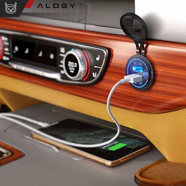 Alogy Zasilacz ładowarka do auta samochodowa konektory 2x USB QC 3.0 LED
