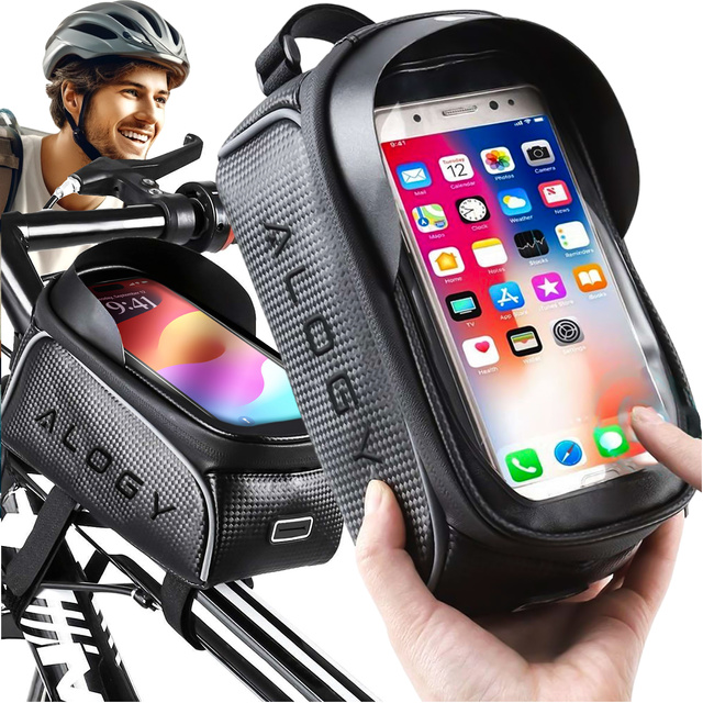 Alogy Sakwa 2L Torba rowerowa na rower uchwyt na telefon do 6.7" na ramę Czarna