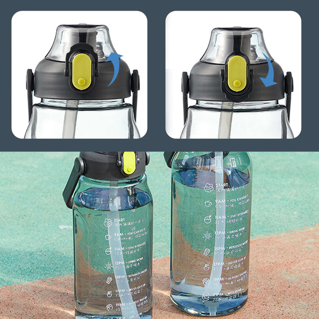 Alogy Butelka ze słomką Time Marker Water Bottle with Straw with Handle 1500ml Czarna