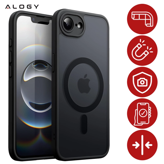 Etui do Apple iPhone 16e obudowa ochronna na telefon Alogy Matte HybridMag™️ Case do MagSafe Matowe Czarne