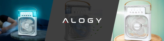 Wentylator Alogy DeskBreeze™ wiatrak biurkowy 3w1 stojący mały cyrkulator z nawilżaczem powietrza timerem i podświetleniem LED 4800mAh USB-C