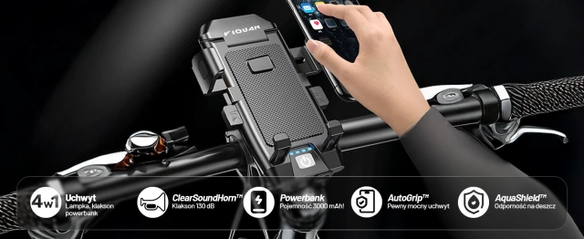 Alogy 4w1 Uchwyt rowerowy na telefon + lampka przednia + dzwonek na rower + Powerbank 3000mAh Bicycle Front Light