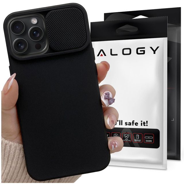 Alogy Camshield Soft Matt Etui ochronne do Apple iPhone 15 Pro Max obudowa z osłoną na obiektyw aparat Slide Czarne