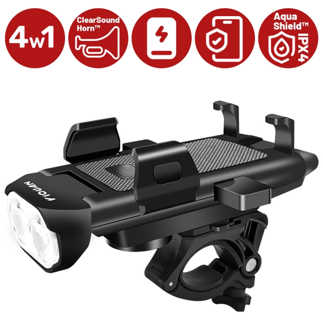 Alogy 4w1 Uchwyt rowerowy na telefon + lampka przednia + dzwonek na rower + Powerbank 3000mAh Bicycle Front Light