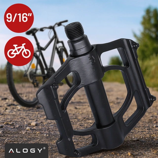 Pedały rowerowe Alogy do roweru szosowego i górskiego platformowe MTB aluminiowe komplet 2szt Aluminium z potrójnym łożyskiem Czarne
