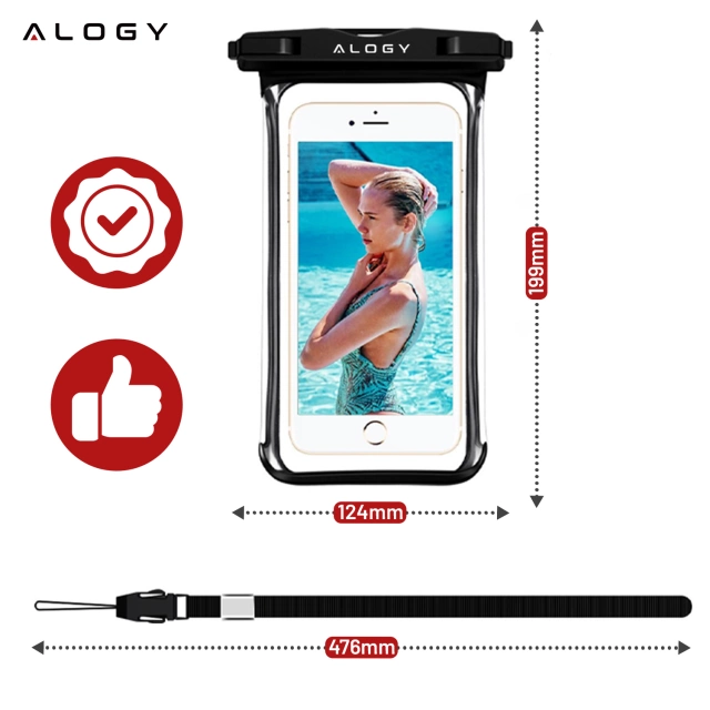 Etui wodoodporne Uniwersalne Alogy HydroShield™ IPX8 wodoszczelne uniwersalne do 6.5 Wodoodporna ochrona na plażę basen kajak Czarne