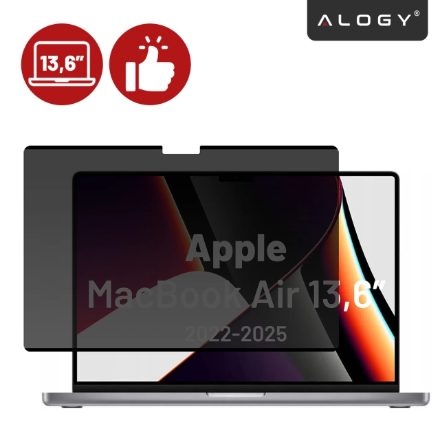 Magnetyczna folia prywatyzująca do MacBook Air 13.6" 2022–2025 – ochrona prywatności, łatwy montaż, pokrowiec do przechowywania, redukcja odblasków – Alogy SecureView™