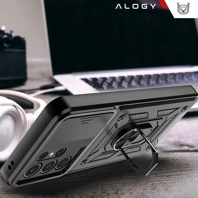 Etui do Samsung Galaxy S25 Ultra pancerne Slide Case Ring obudowa ochrona aparatu Camshield Alogy czarne