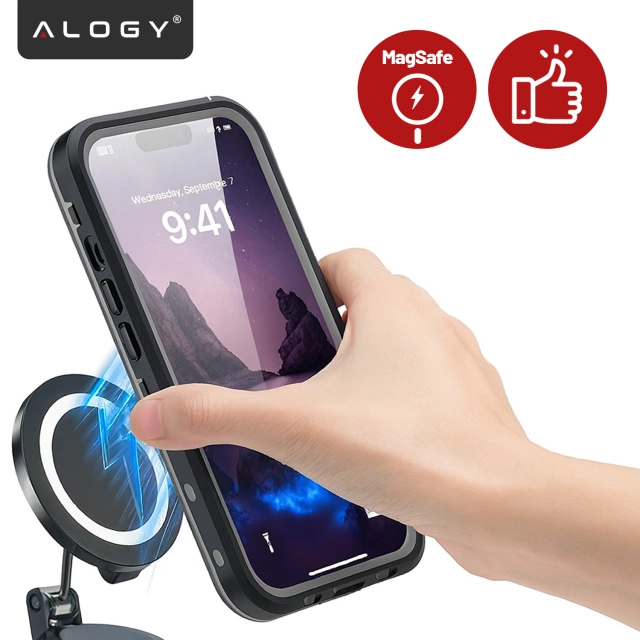 Etui Wodoodporne do Apple iPhone 17 6.3", Pancerna Obudowa 360° z Przezroczystym Tyłem, Kompatybilna z MagSafe, Alogy HydroArmor™ IP68 Case – Czarne