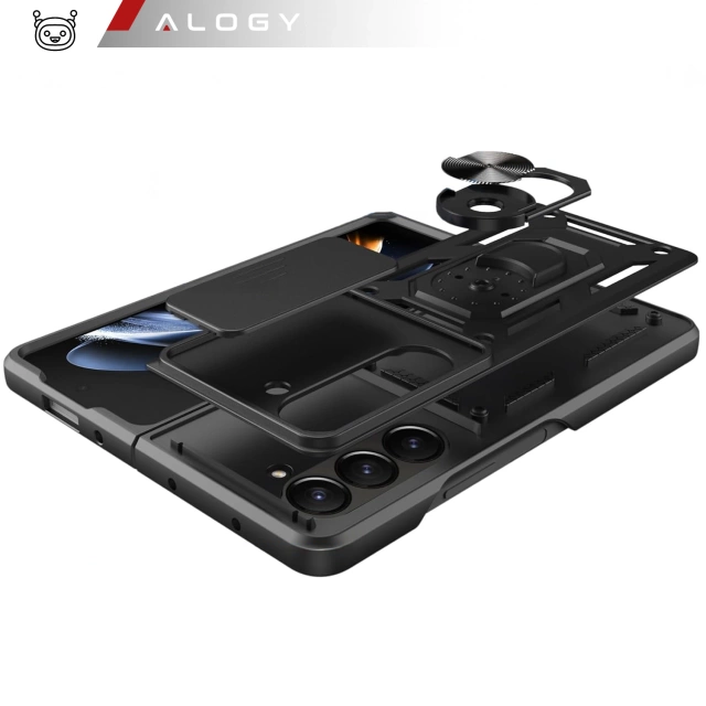 Etui do Samsung Galaxy Z Fold 6 pancerne Slide Case Stand Ring obudowa ochrona aparatu Camshield Alogy czarne