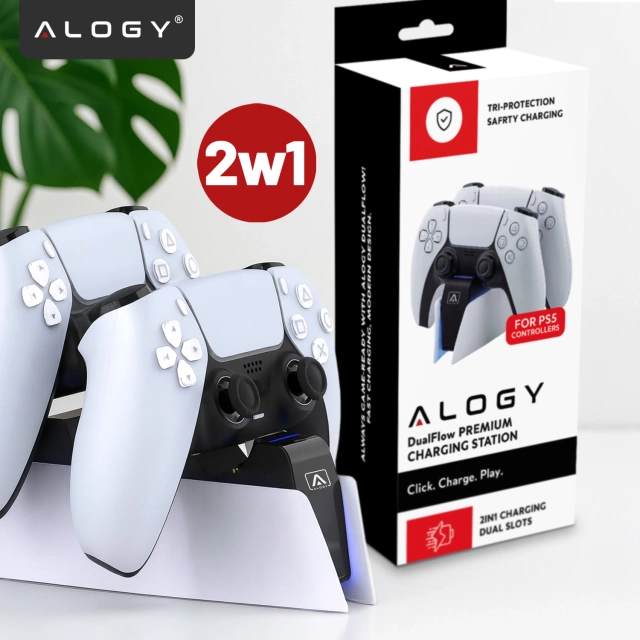 Alogy Podwójna stacja dokująca ładująca do kontrolera Pada do PlayStation 5 PS5 do 2 Padów Biała