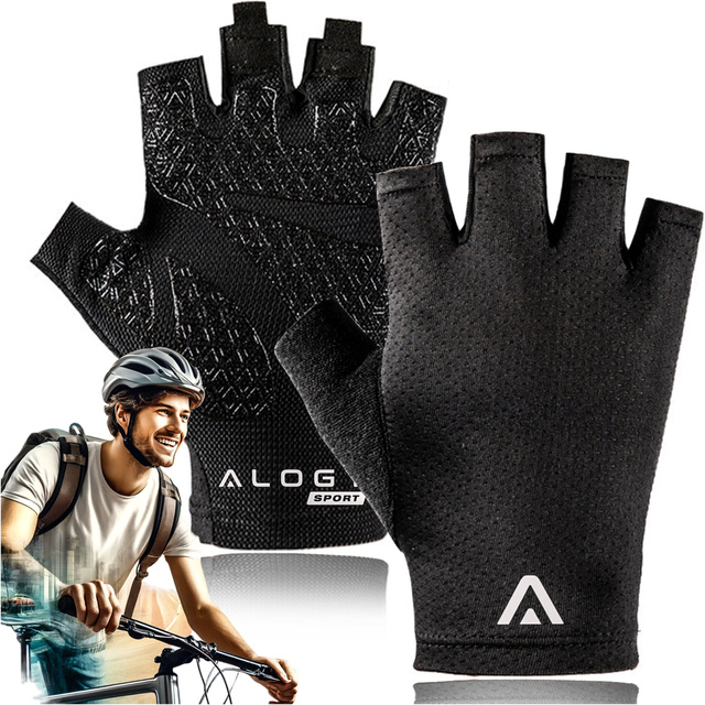 Alogy Rękawiczki rowerowe M krótkie bez palców męskie damskie Unisex sportowe na rower na MTB Gravel Kross Czarne