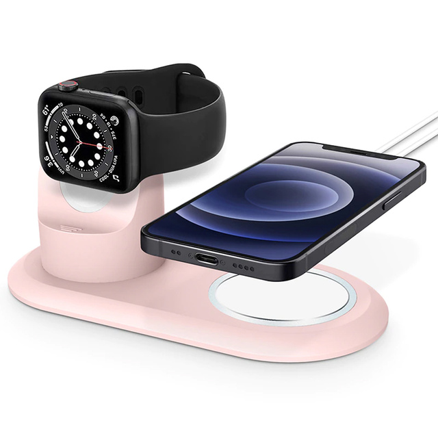Alogy Uchwyt stacja do MagSafe 2w1 stojak do Apple Watch/ iPhone 13 12 Różowy