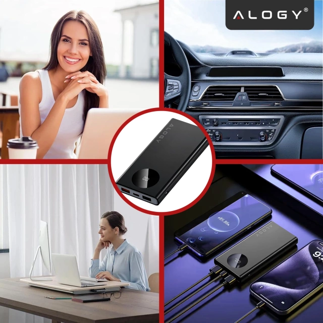 PowerBank 10000mAh z Technologią PD 120W, Szybkie Ładowanie PowerDelivery, Porty 2x USB-A i 1x USB-C, Wysoka Moc i Kompaktowy Design, Alogy TurboCharge™ – Czarny