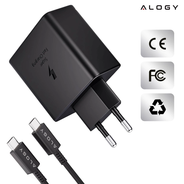 Alogy Ładowarka sieciowa USB-C typ C PD Premium szybka 45W 3A + Kabel Type-C 1M czarna