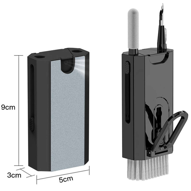 Alogy Czyścik wielofunkcyjny Zestaw do czyszczenia ekranu klawiatury Cleaner Set 8w1 do telefonów laptopów komputerów Czarny