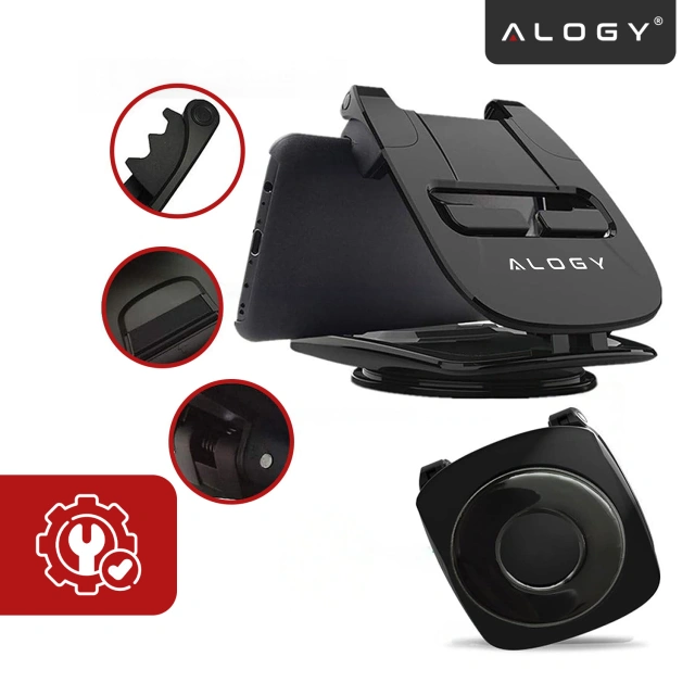 Uchwyt samochodowy na telefon GPS do 6.5" – montaż na kokpit i deskę rozdzielczą, obrót 360°, stabilny i regulowany – Alogy DriveMount™ Czarny