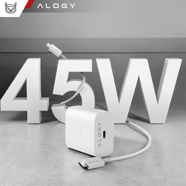 Alogy Ładowarka sieciowa USB-C typ C PD Premium szybka 45W 3A + Kabel Type-C 1M Biała