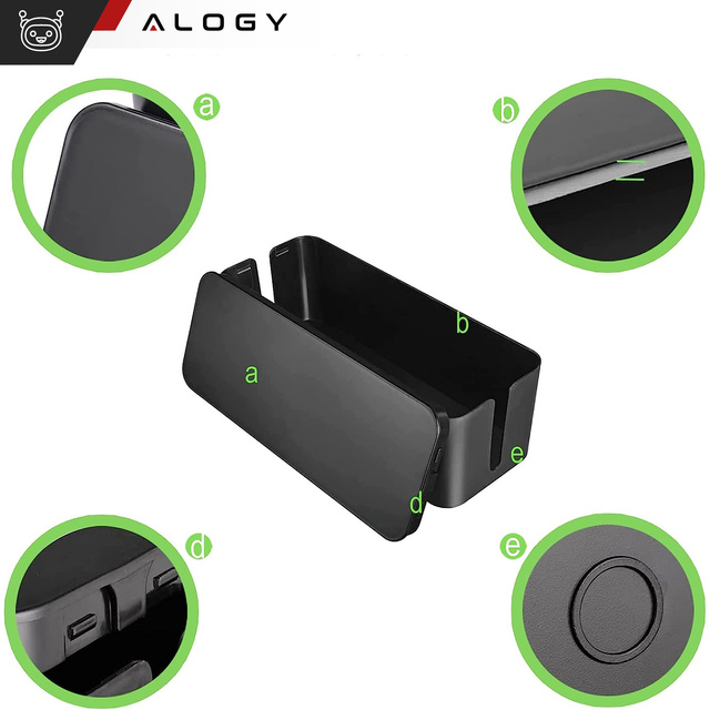 Alogy Cable Organizer Storage Box S 23cm Organizer biurkowy pojemnik pudełko na kable listwy Czarny
