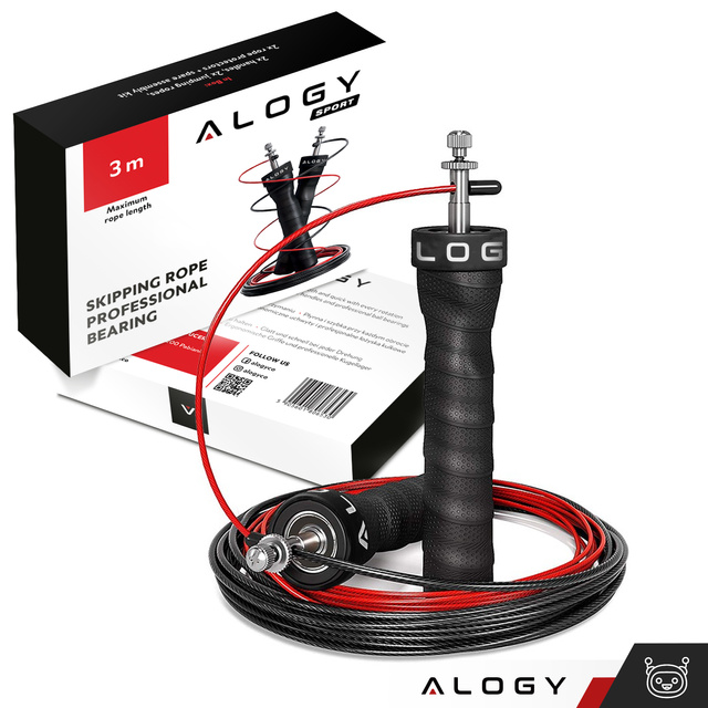 Alogy Sport Skakanka bokserska regulowana Crossfit Fitness z wymiennymi linkami łożyska wygodna szybka Czarna