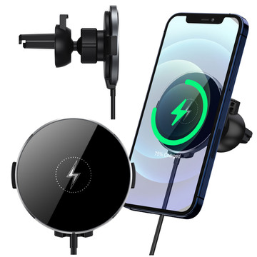 Alogy Uchwyt do samochodu 2w1 z ładowarką Qi Airvent MagSafe Charger do MagSafe 15W do kratki samochodowy Czarny