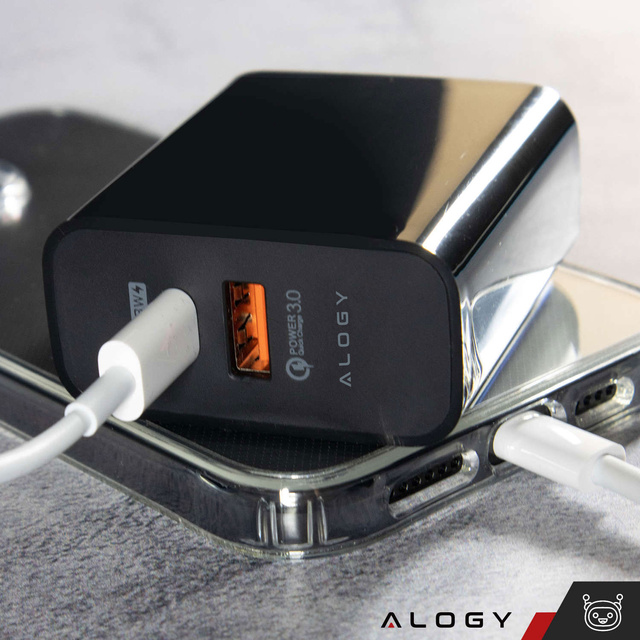 Alogy Ładowarka sieciowa szybka Quick Charge QC 3.0 USB-A + USB-C 65W Custom Fast Charger Black