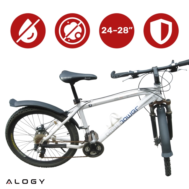 Błotniki rowerowe zestaw przód i tył komplet Alogy BikeShield Set wachlarze uniwersalne Błotnik rowerowy Czarne