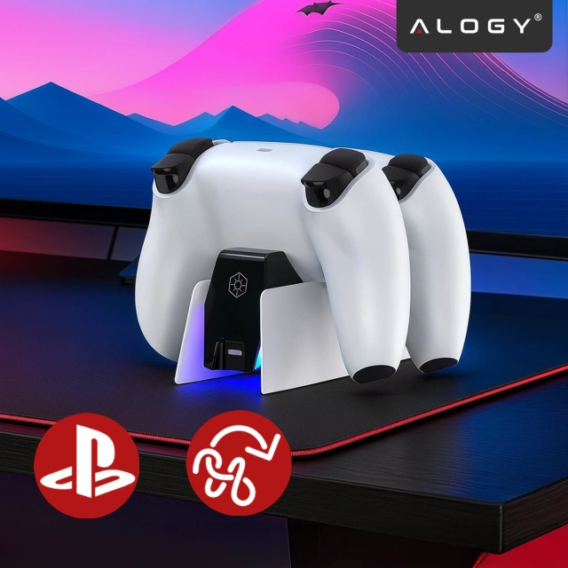 Alogy Podwójna stacja dokująca ładująca do kontrolera Pada do PlayStation 5 PS5 do 2 Padów Biała