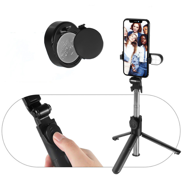 Alogy Uchwyt Bezprzewodowy Selfie Stick Bluetooth składany Tripod Mini statyw do telefonu z lampką LED
