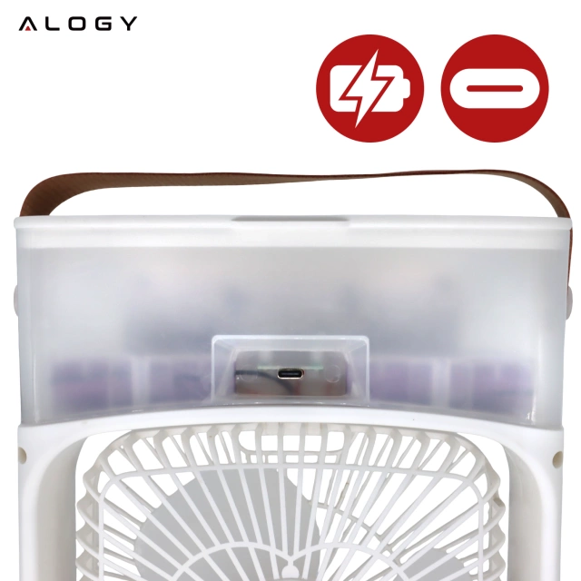 Wentylator Alogy DeskBreeze™ wiatrak biurkowy 3w1 stojący mały cyrkulator z nawilżaczem powietrza timerem i podświetleniem LED 4800mAh USB-C