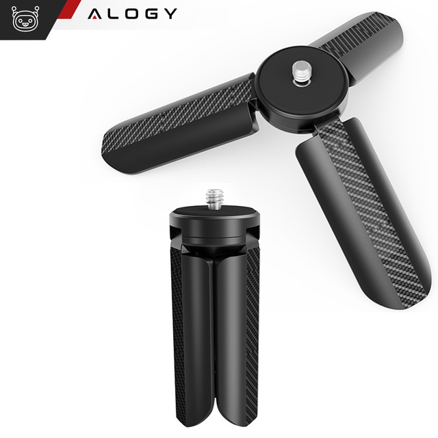 Alogy Uchwyt mini statyw na telefon aparat stojak podstawka regulowany obrotowy 360 Tripod selfie do zdjęć Czarny