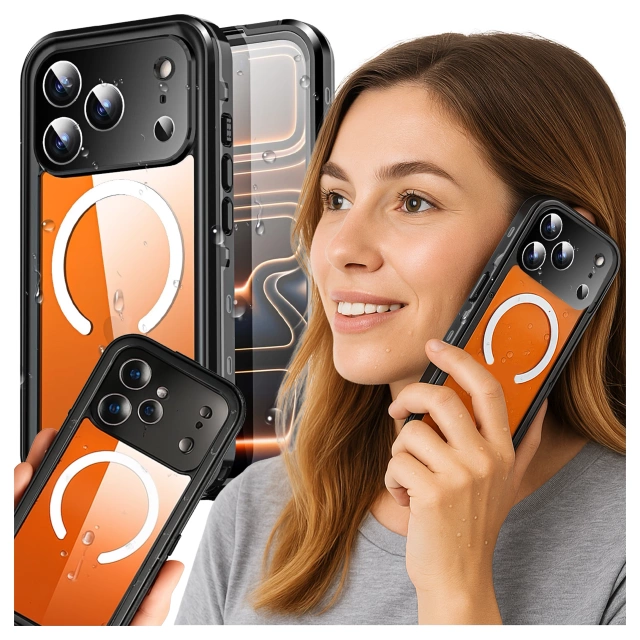 Etui Wodoodporne do Apple iPhone 17 Pro 6,3", Pancerna Obudowa 360° z Przezroczystym Tyłem, Kompatybilna z MagSafe, Alogy HydroArmor™ IP68 Case – Czarne