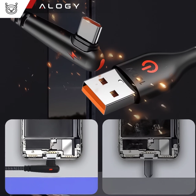 Kabel 200cm USB USB-C mocny szybkie ładowanie 120W Alogy A-C Cable nylonowy przewód Czarny