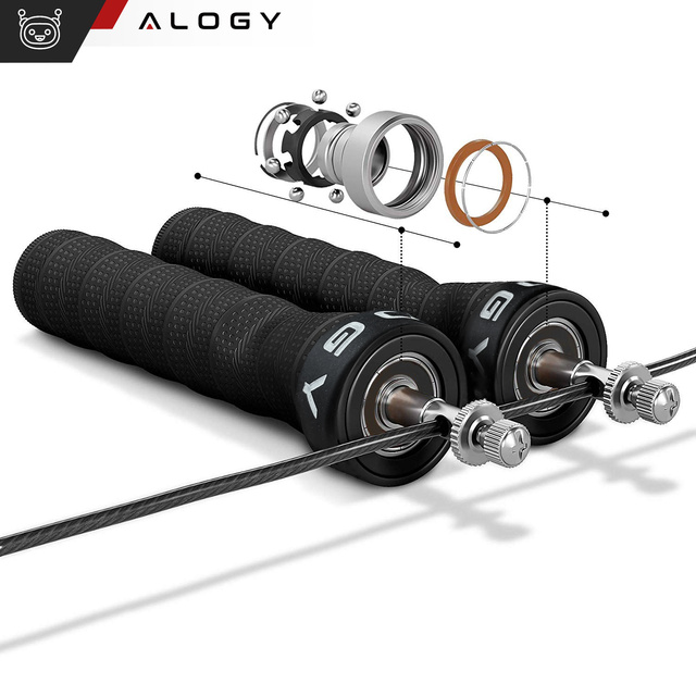 Alogy Sport Skakanka bokserska regulowana Crossfit Fitness z wymiennymi linkami łożyska wygodna szybka Czarna