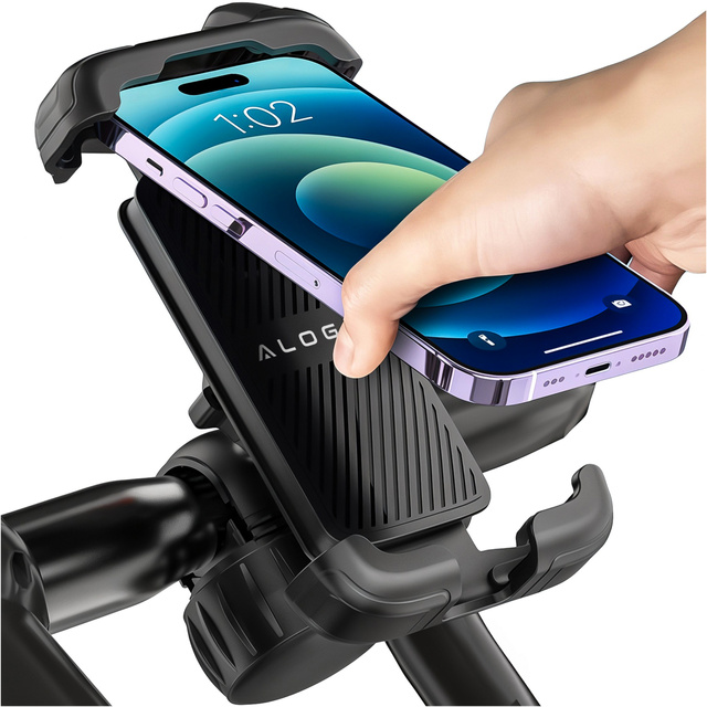 Uchwyt rowerowy do telefonu 4.7–6.8" – regulowany, obrót 360°, stabilne mocowanie na kierownicę roweru i motocykla – Alogy Sport Pro-Fit™ Czarny