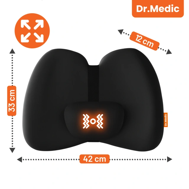 Poduszka samochodowa masująca lędźwiowa – ergonomiczne wsparcie pleców i odcinka lędźwiowego, elektryczny masażer z wibracjami i regulacją wysokości dla kierowcy i pasażera – Dr.Medic RelaxLumbar™