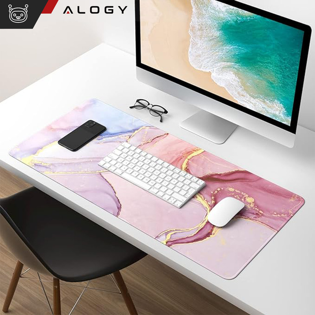 Mata na biurko antypoślizgowa podkładka pod mysz Alogy gamingowa xxl 88x40 Marble Pink Różowa