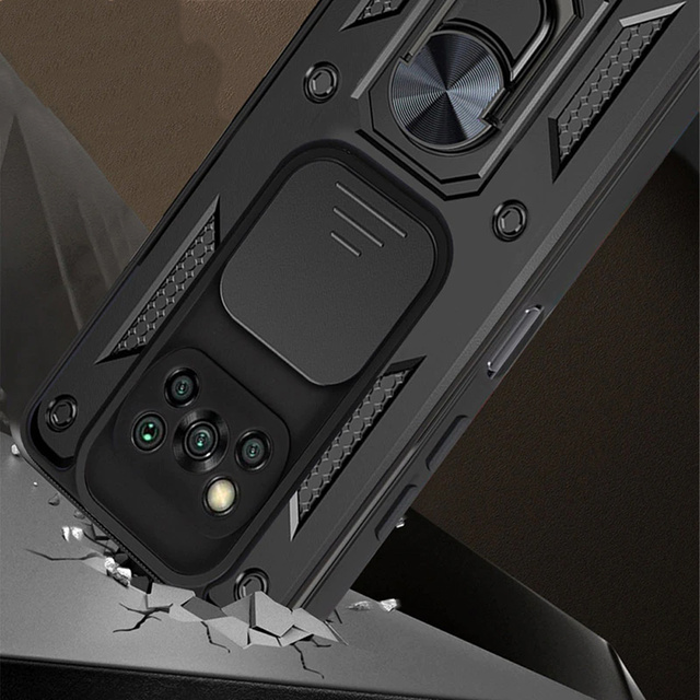 Alogy Etui na telefon obudowa z osłoną aparatu Camshield Stand Ring do Poco X3 Pro / NFC czarne