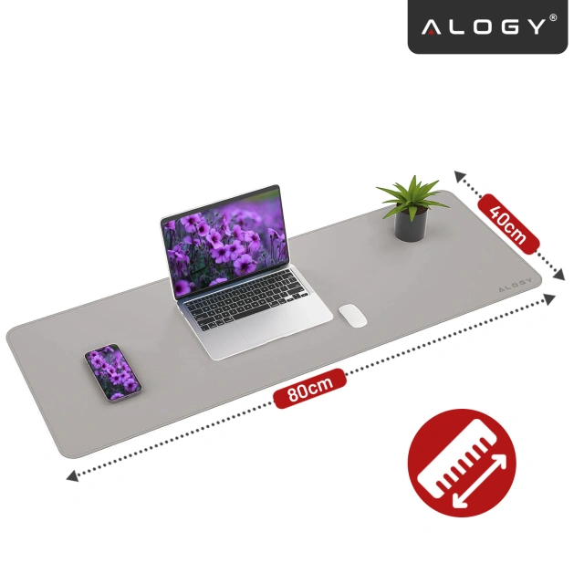 Podkładka na biurko 80×40 cm – antypoślizgowa mata ochronna z eleganckiej ekoskóry PU, pod mysz i klawiaturę, stylowa i trwała – Alogy WorkMat™ Szara