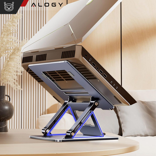 Alogy Uchwyt na laptop 17" Macbook tablet telefon stojak 2w1 podstawka składany regulowany aluminiowy na biurko Grafitowy