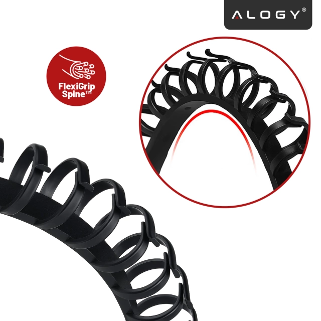 Sprężynowy organizer na kable pod biurko – elastyczna maskownica 50×4 cm, samoprzylepna, do porządkowania przewodów – Alogy CableStrip™ Czarny